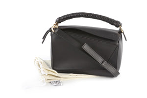 LOEWE BLACK PUZZLE SMALL LEATHER TOTE BAG