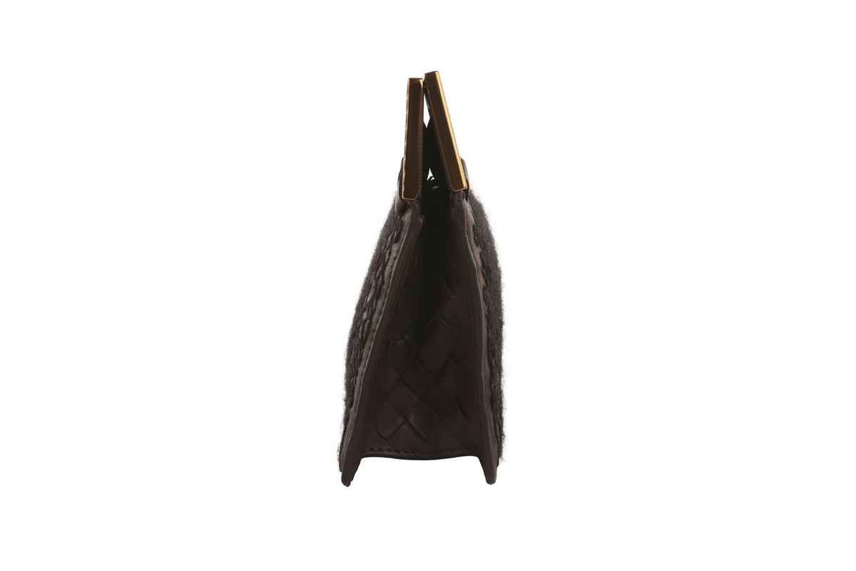 BOTTEGA VENETA BROWN INTRECCIATO LEATHER CLUTCH