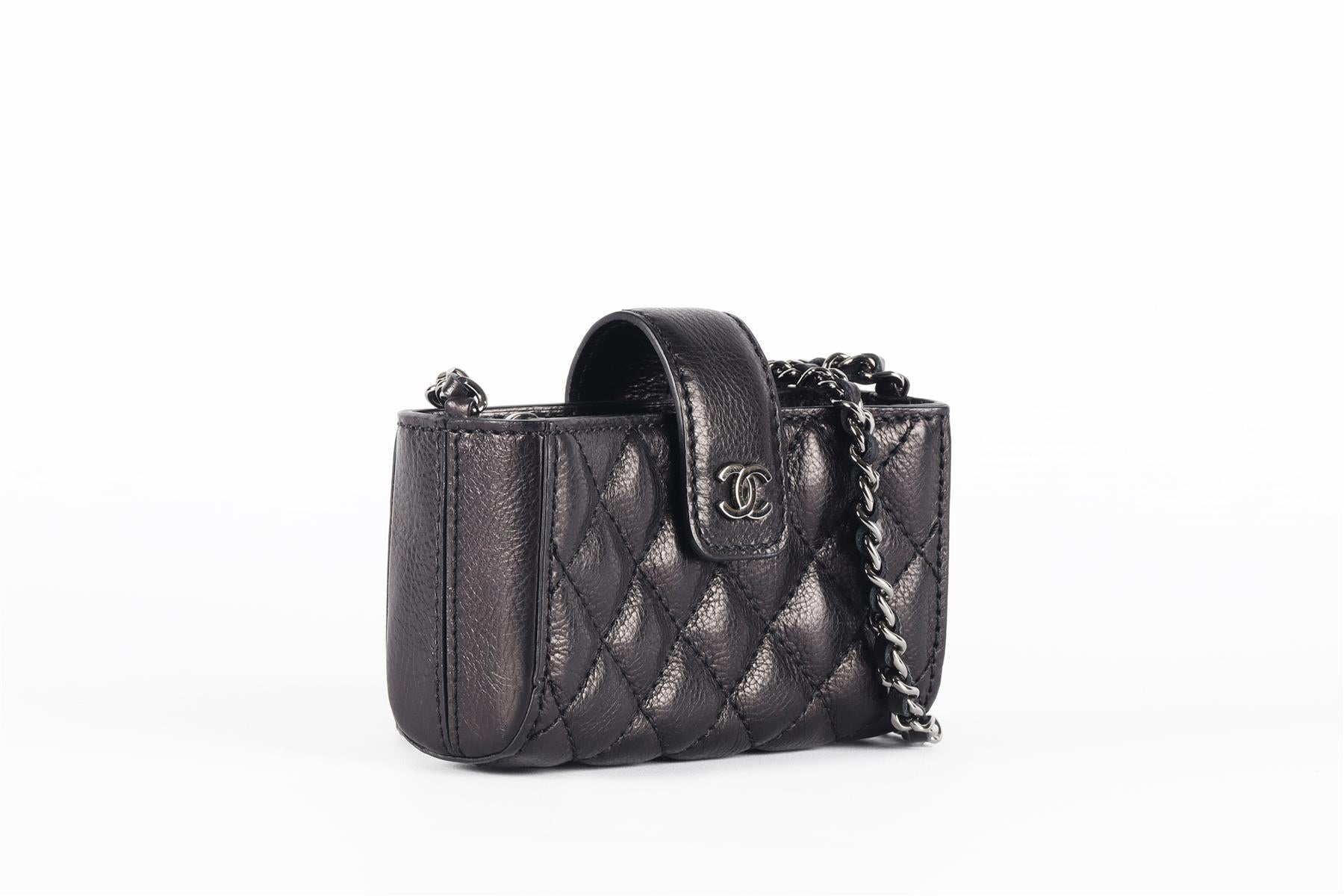 CHANEL BLACK 2011 O-PHONE HOLDER QUILTED SHOULDER BAG