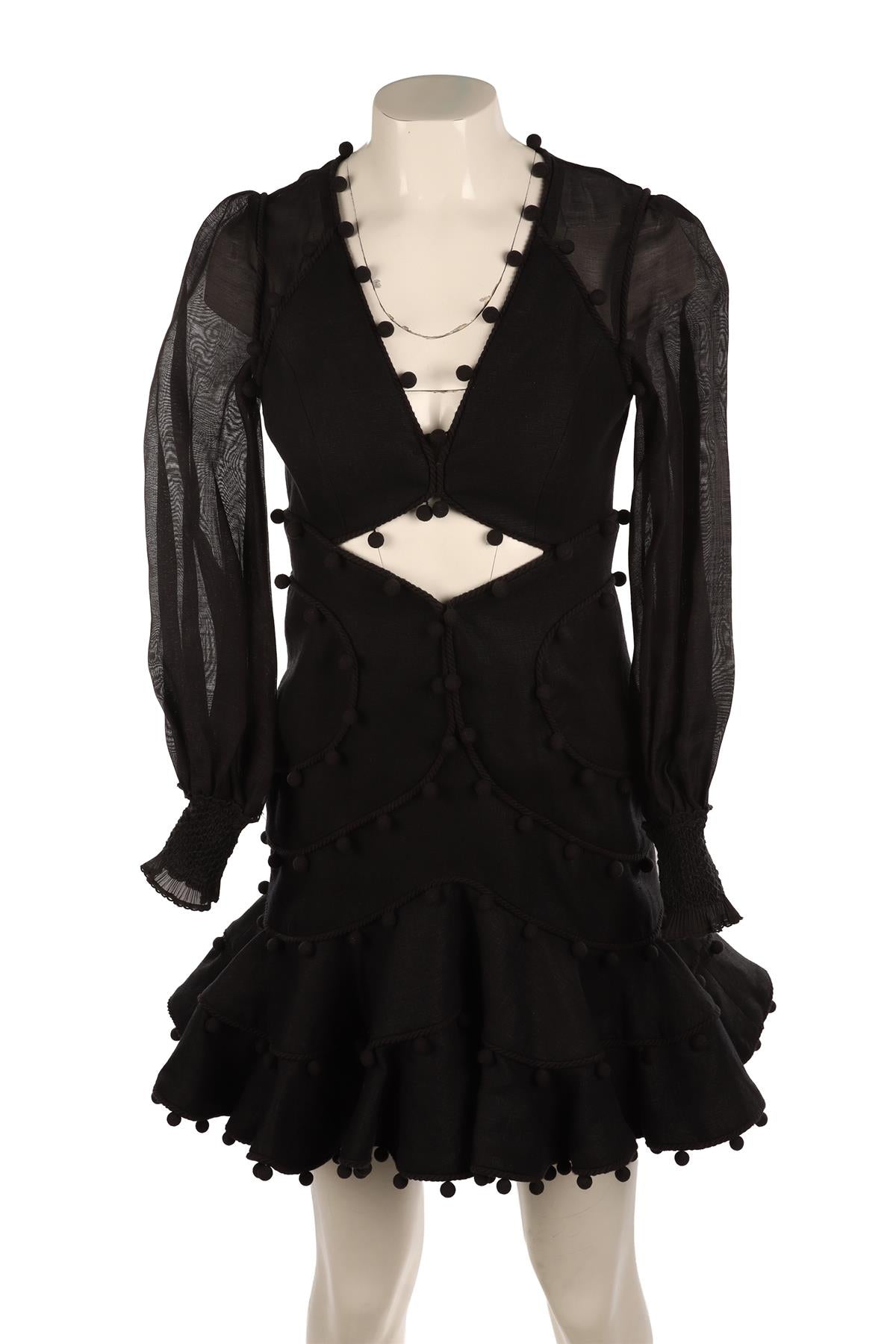 ZIMMERMANN BLACK LINEN MINI DRESS UK 8