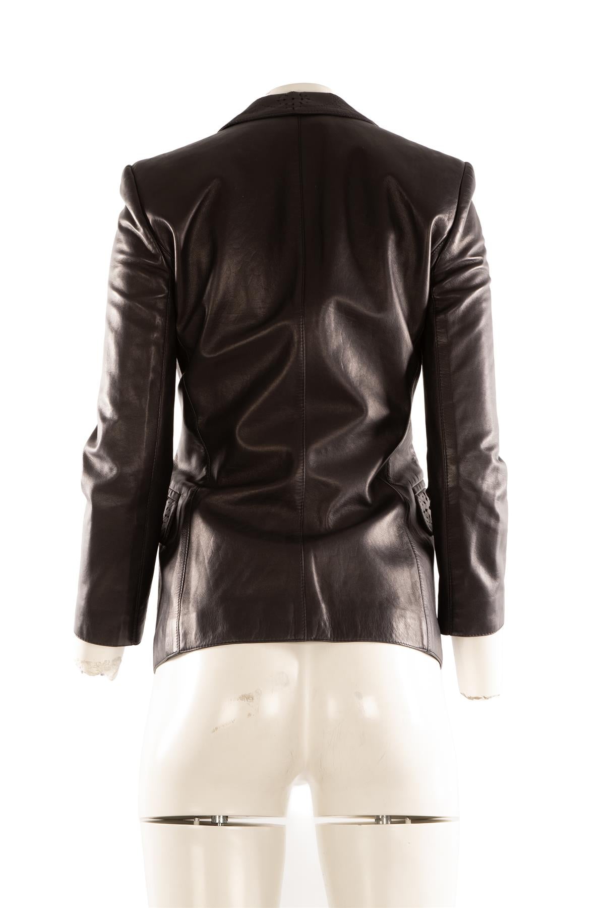 FONTANA COUTURE NAVY LEATHER JACKET IT 40 UK 8