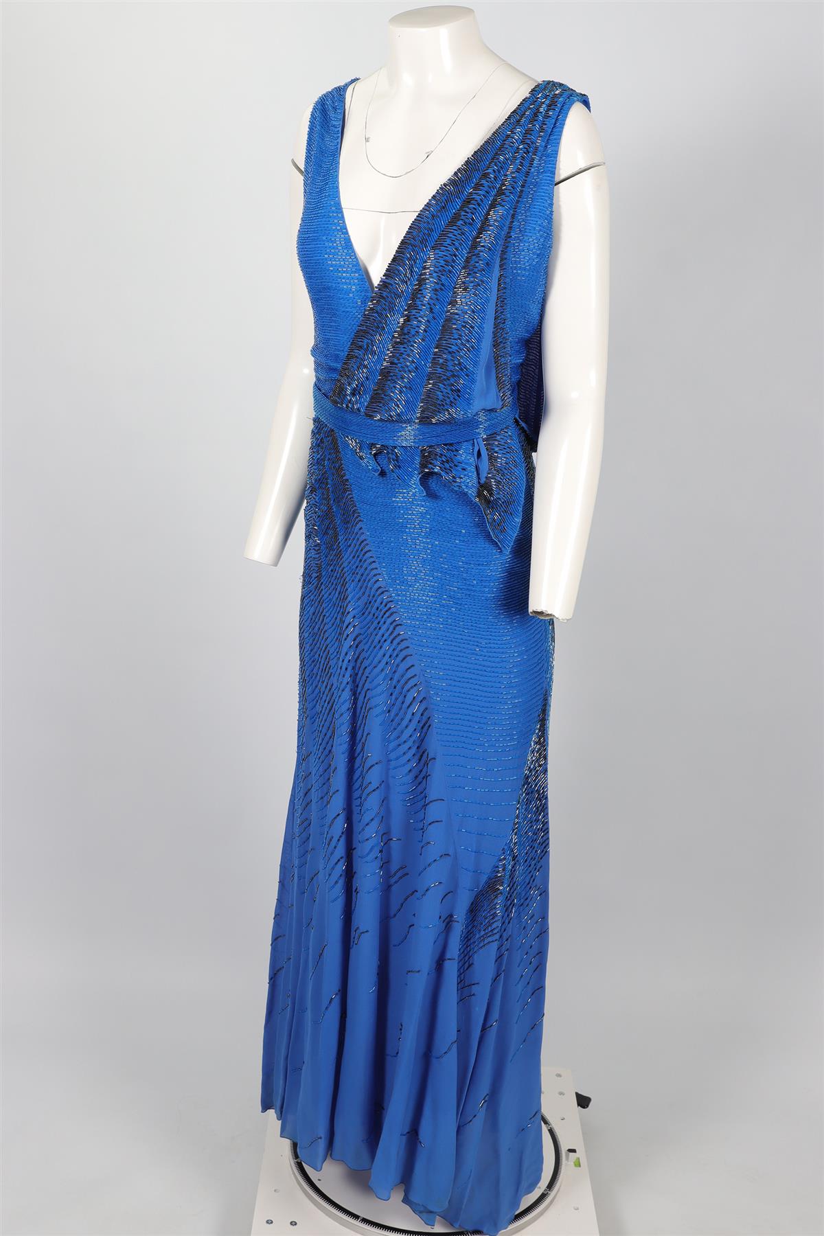 ROBERTO CAVILLI BLUE BEAD AND SILK GOWN IT 38 UK 6
