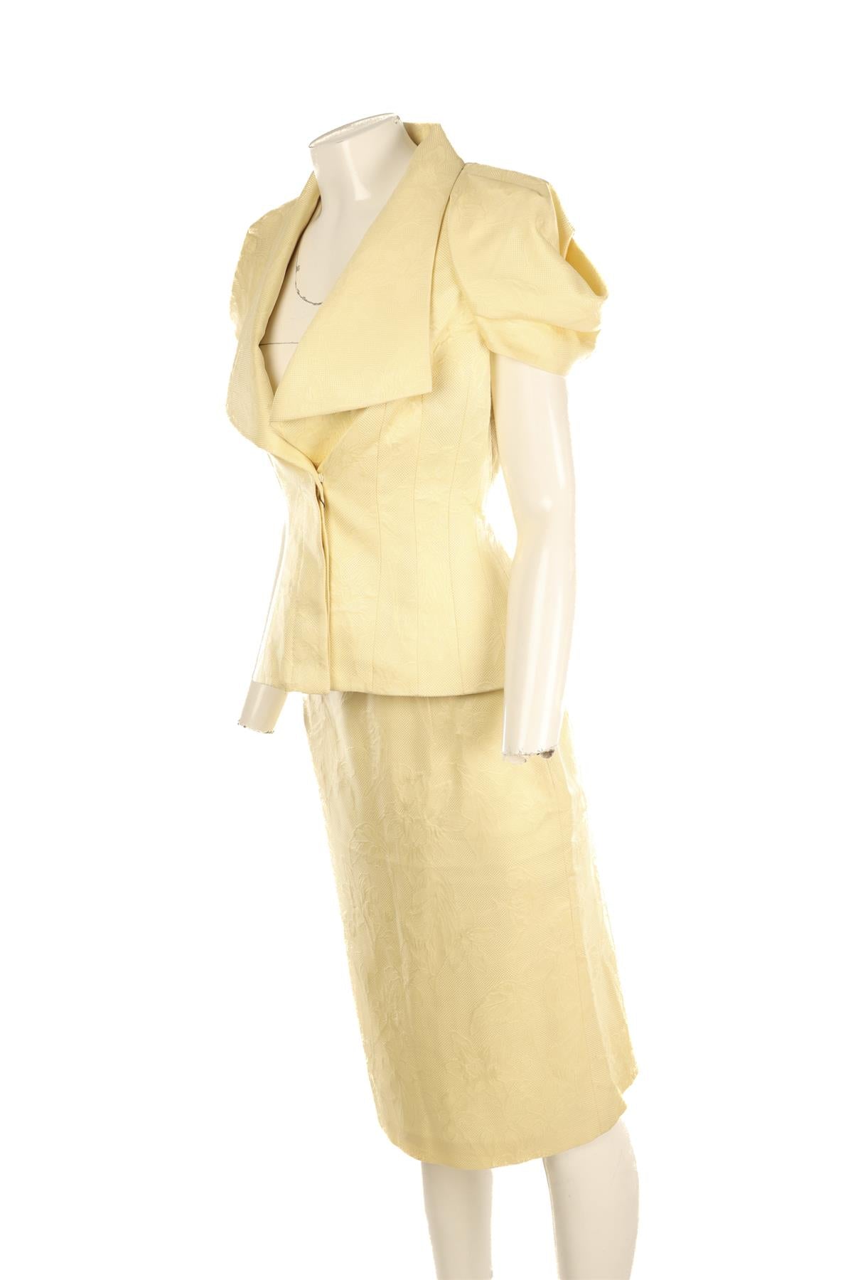 ALEXANDER MCQUEEN YELLOW 2006 SILK JACKET AND SKIRT SET IT 42 UK 10