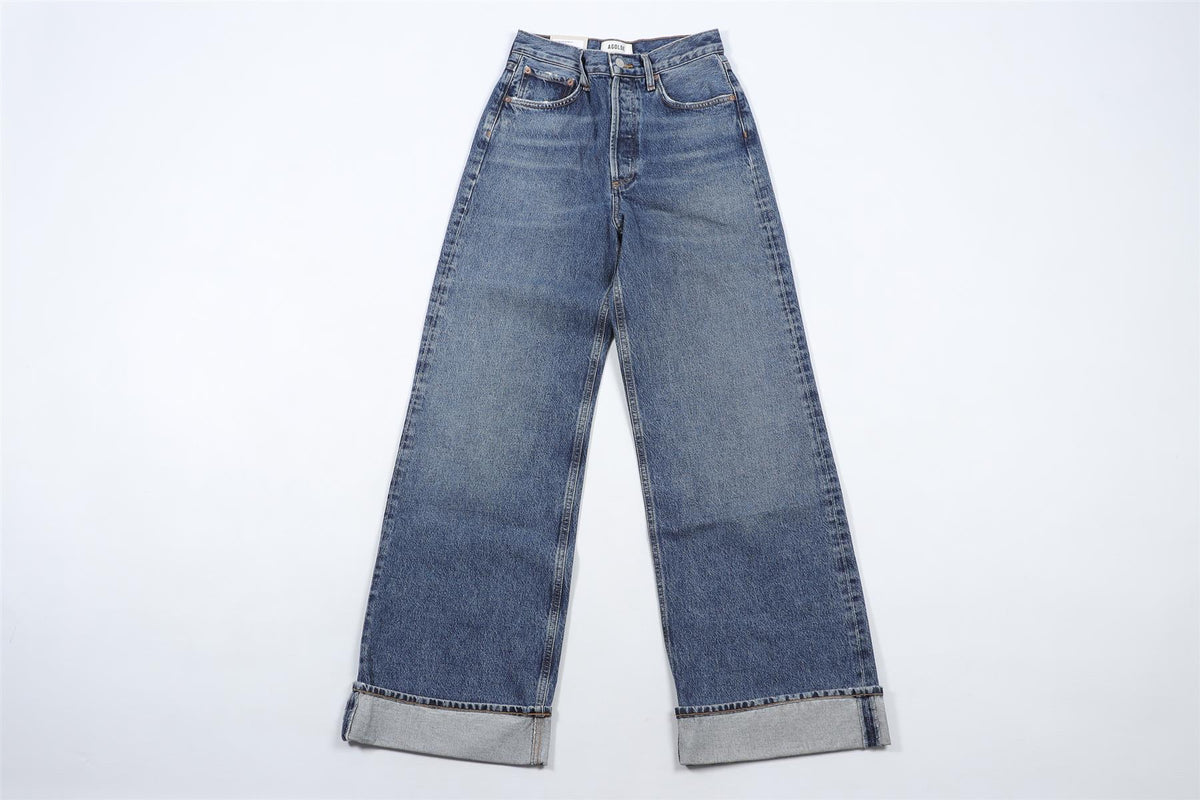 AGOLDE NAVY HIGH RISE WIDE LEG JEANS W24 UK 6