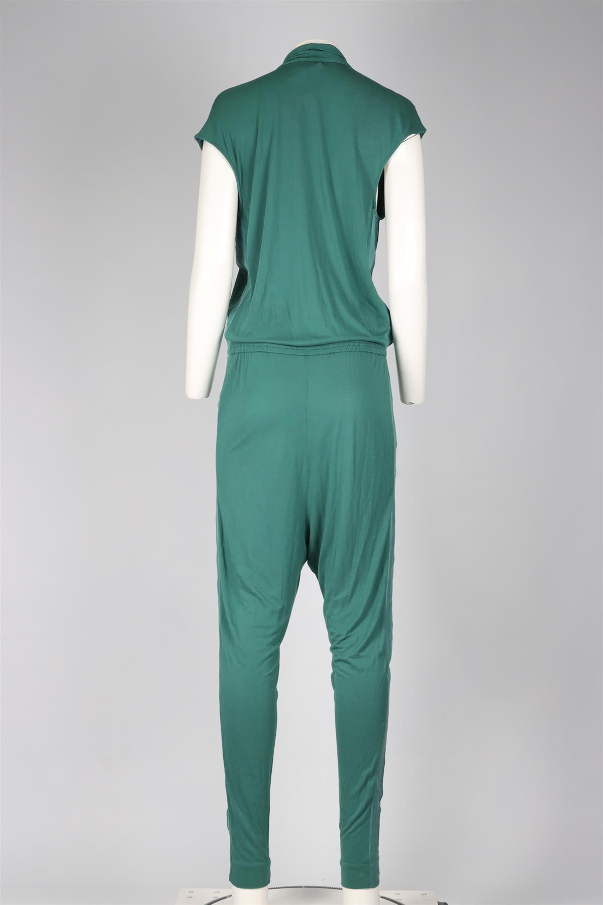 BY MALENE BIRGER GREEN JERSEY AND SILK BLEND JUMPSUIT SMALL