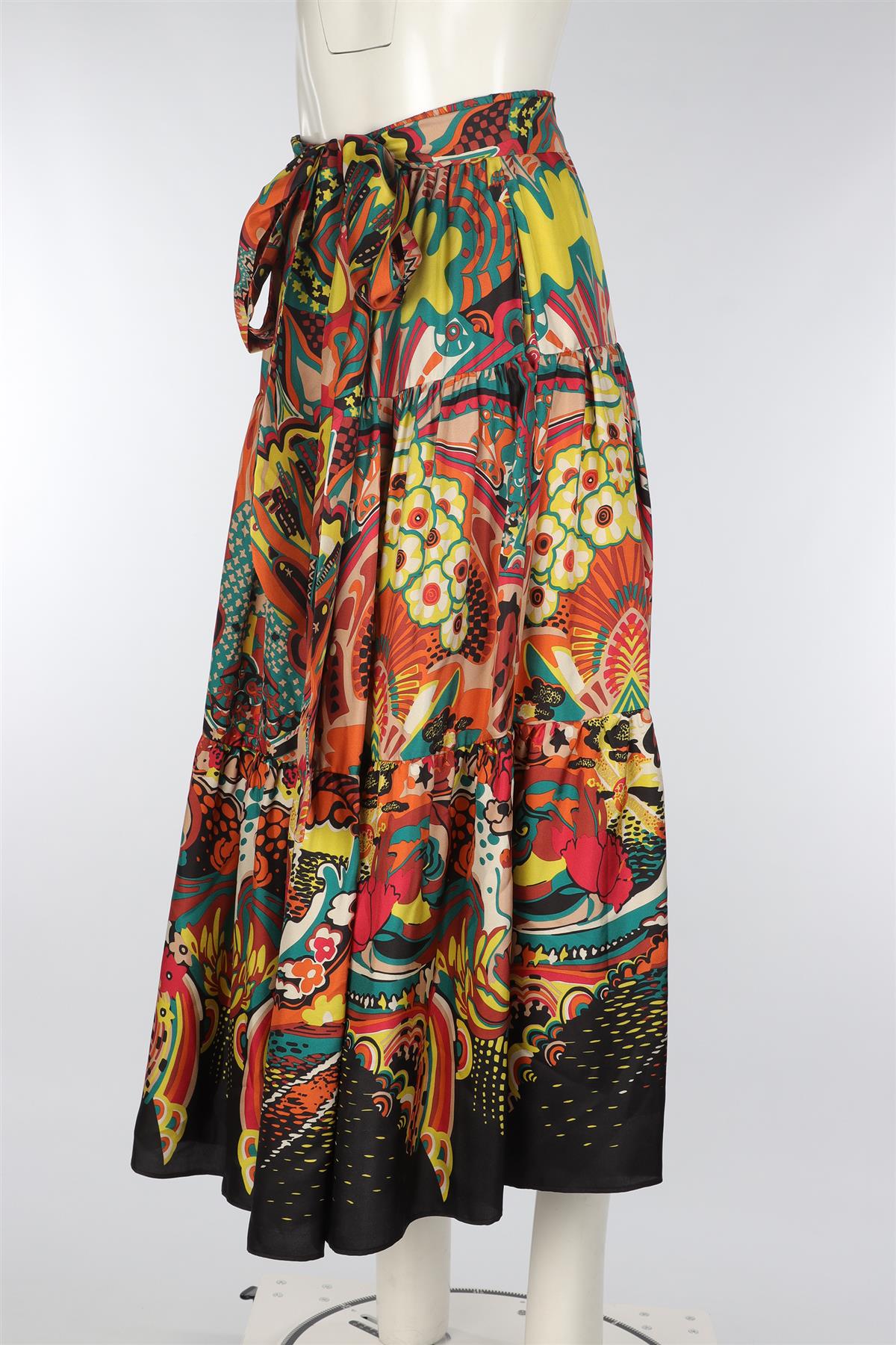 LE GONNE RUFFIANE + GRAND HOTEL TREMEZZO MULTI SILK MAXI SKIRT SMALL