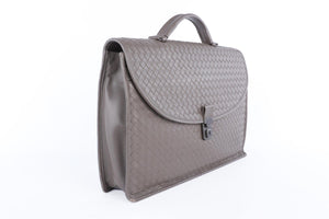 BOTTEGA VENETA GREY INTRECCIATO LEATHER BRIEFCASE