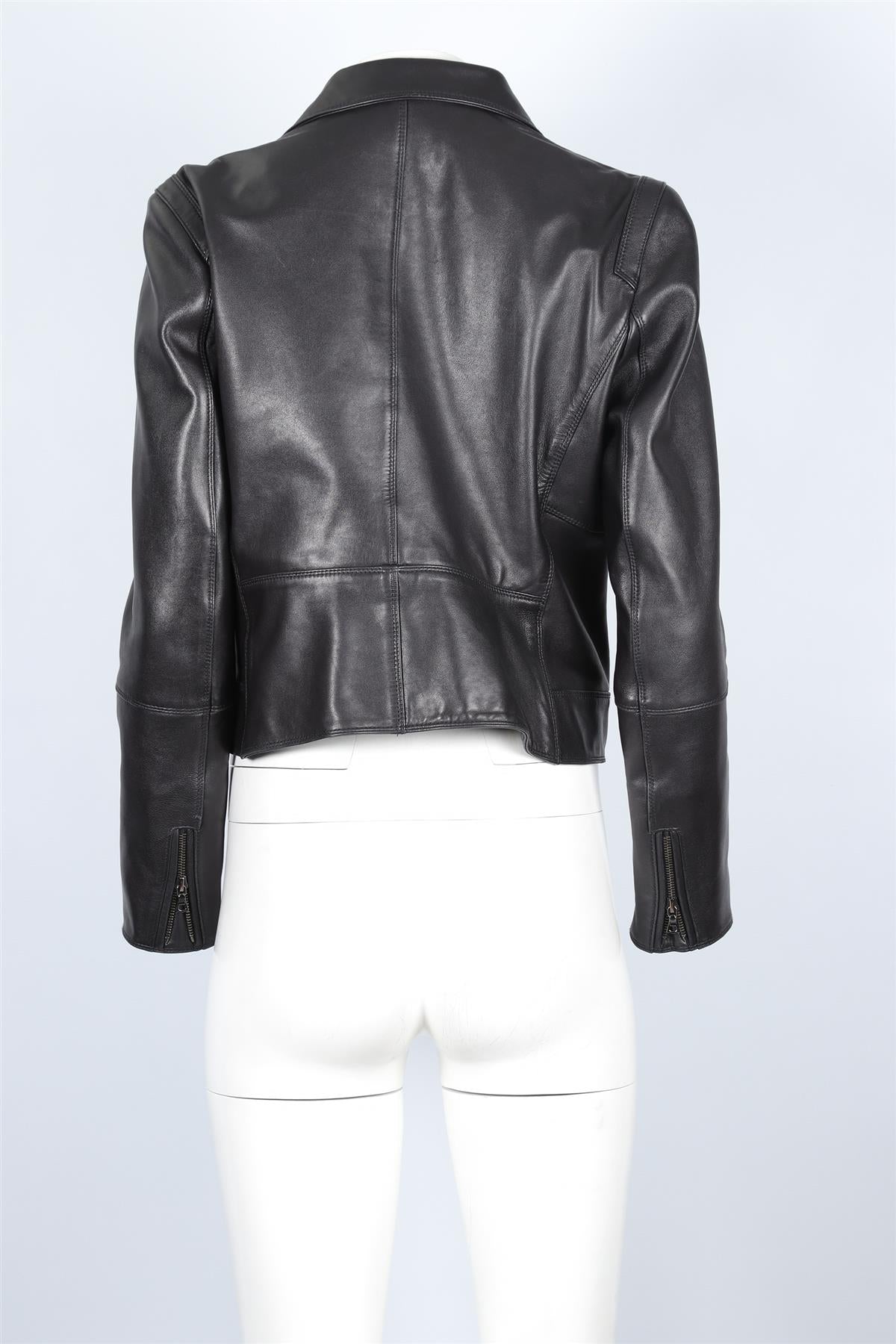 Sylvie Schimmel Black Leather Biker Jacket FR 44 UK 16
