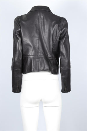 Sylvie Schimmel Black Leather Biker Jacket FR 44 UK 16