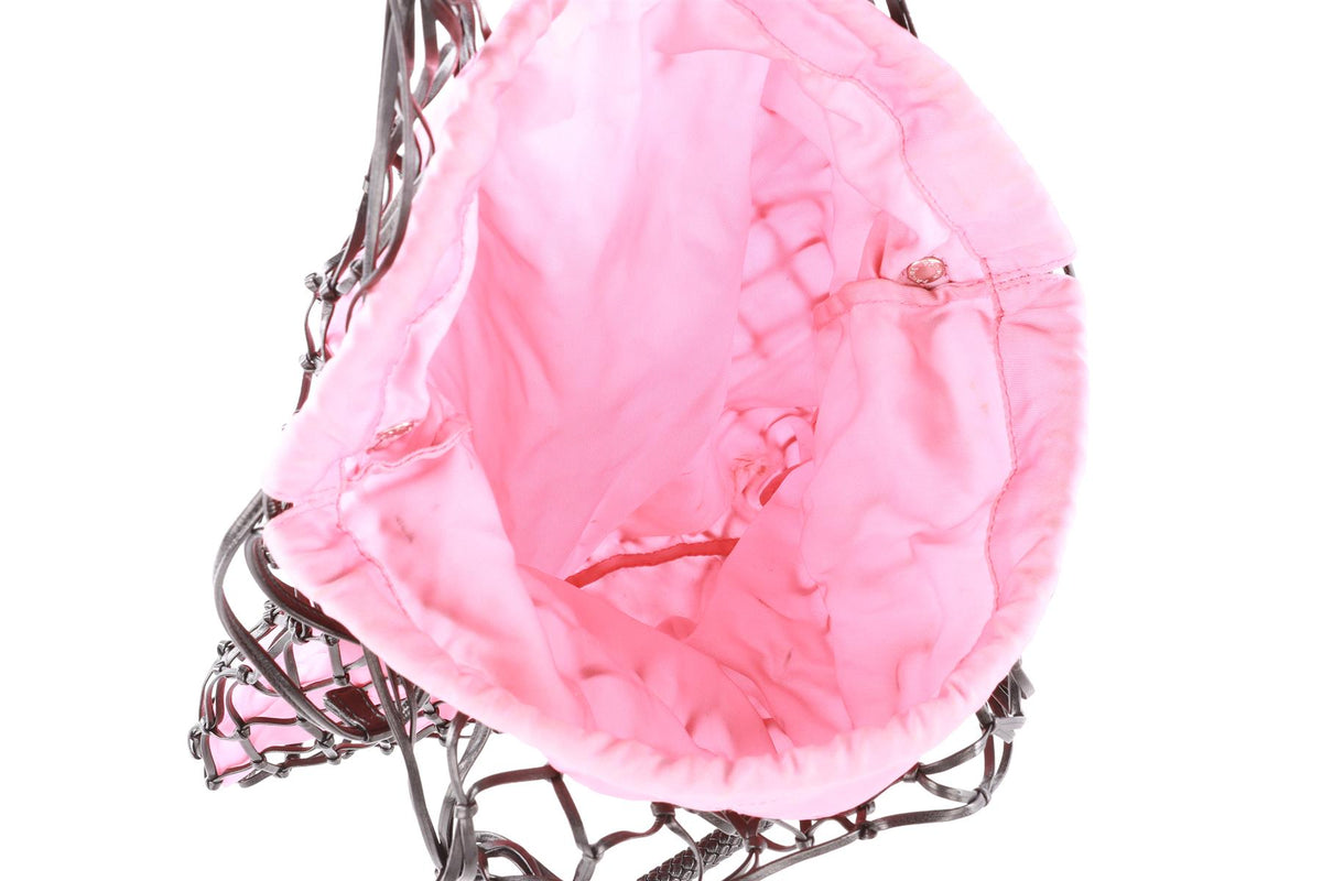 PRADA PINK LEATHER AND GROSGRAIN TOTE BAG