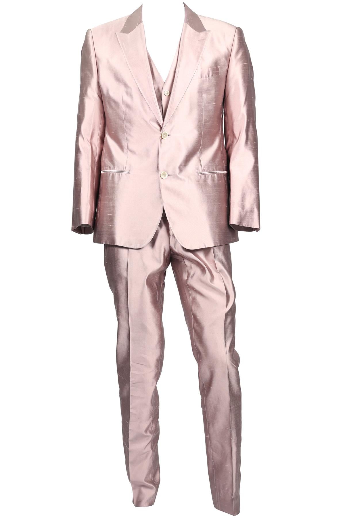 DOLCE & GABBANA PINK MEN'S SILK THREE PIECE SUIT IT 52 UK 42