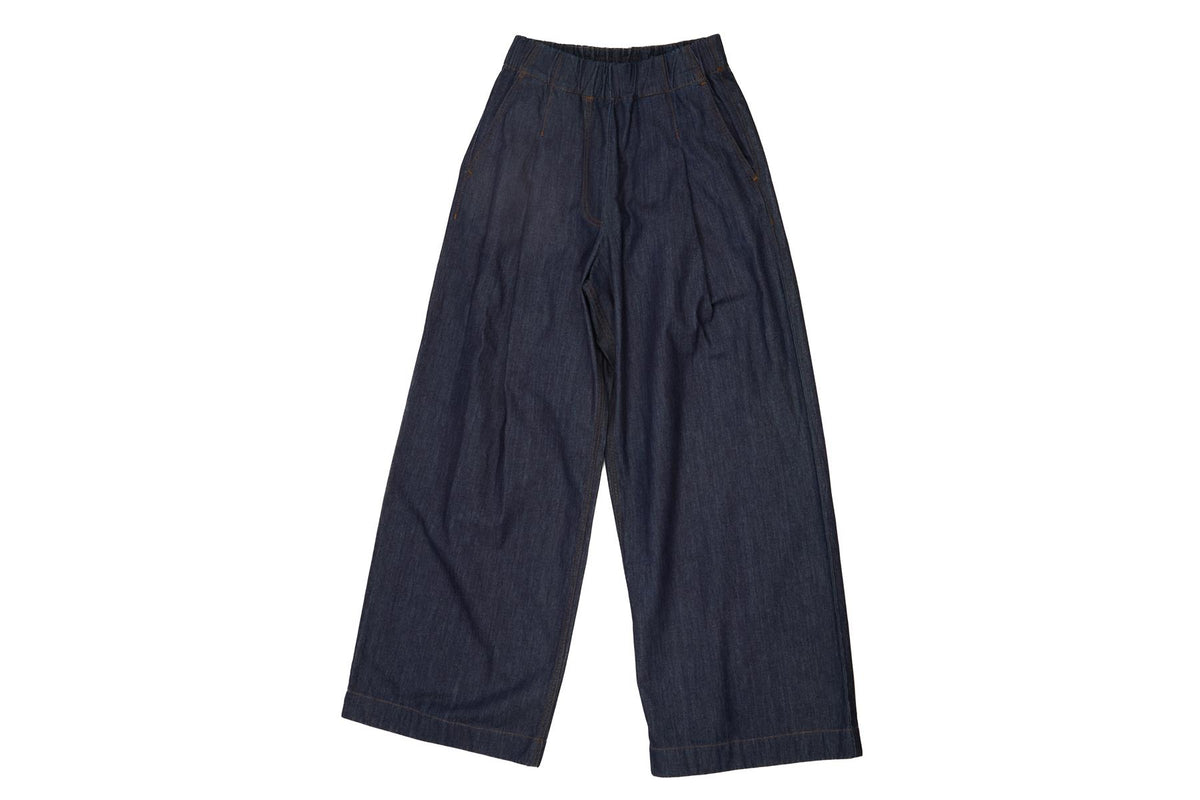 DRIES VAN NOTEN NAVY DENIM WIDE LEG PANTS XSMALL