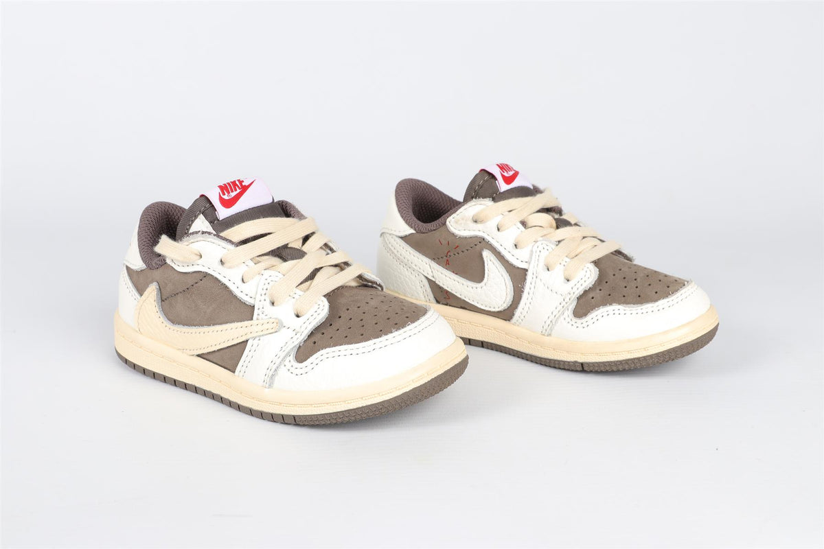 NIKE + TRAVIS SCOTT BROWN KIDS AIR JORDAN 1 LOW REVERSE MOCHA SNEAKERS EU 25 UK 7.5 US 8