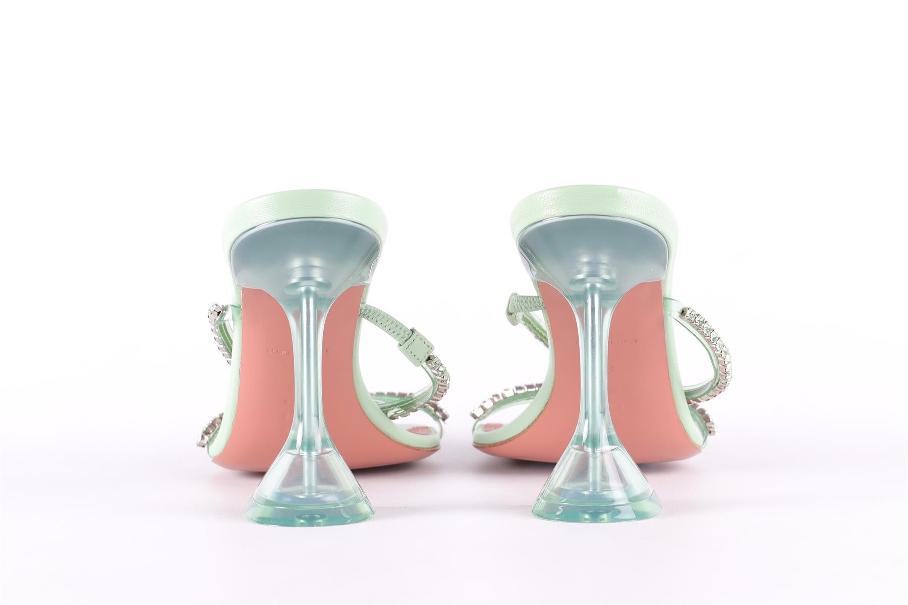 AMINA MUADDI GREEN CRYSTAL AND LEATHER MULES EU 38 UK 5 US 8