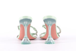 AMINA MUADDI GREEN CRYSTAL AND LEATHER MULES EU 38 UK 5 US 8