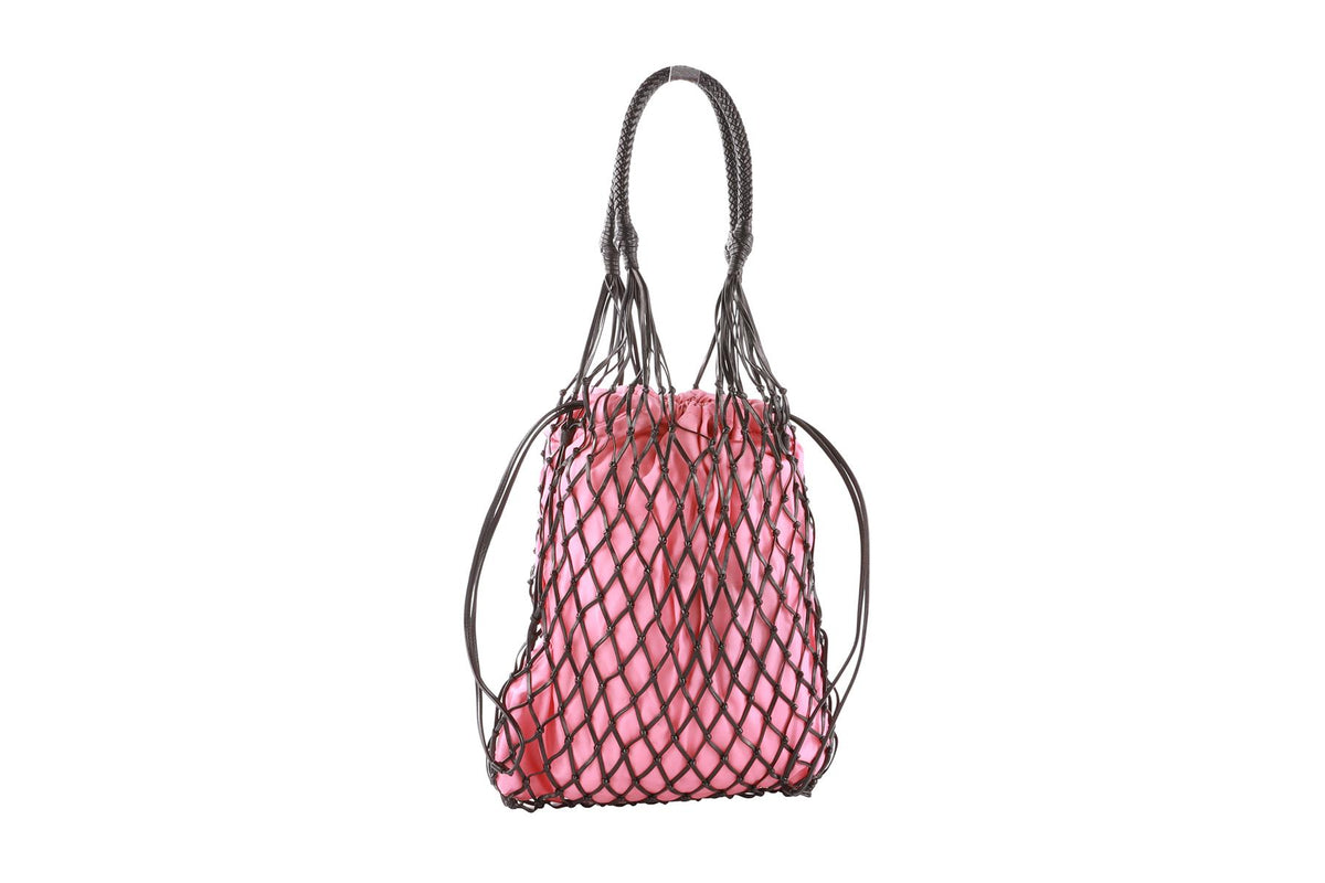 PRADA PINK LEATHER AND GROSGRAIN TOTE BAG