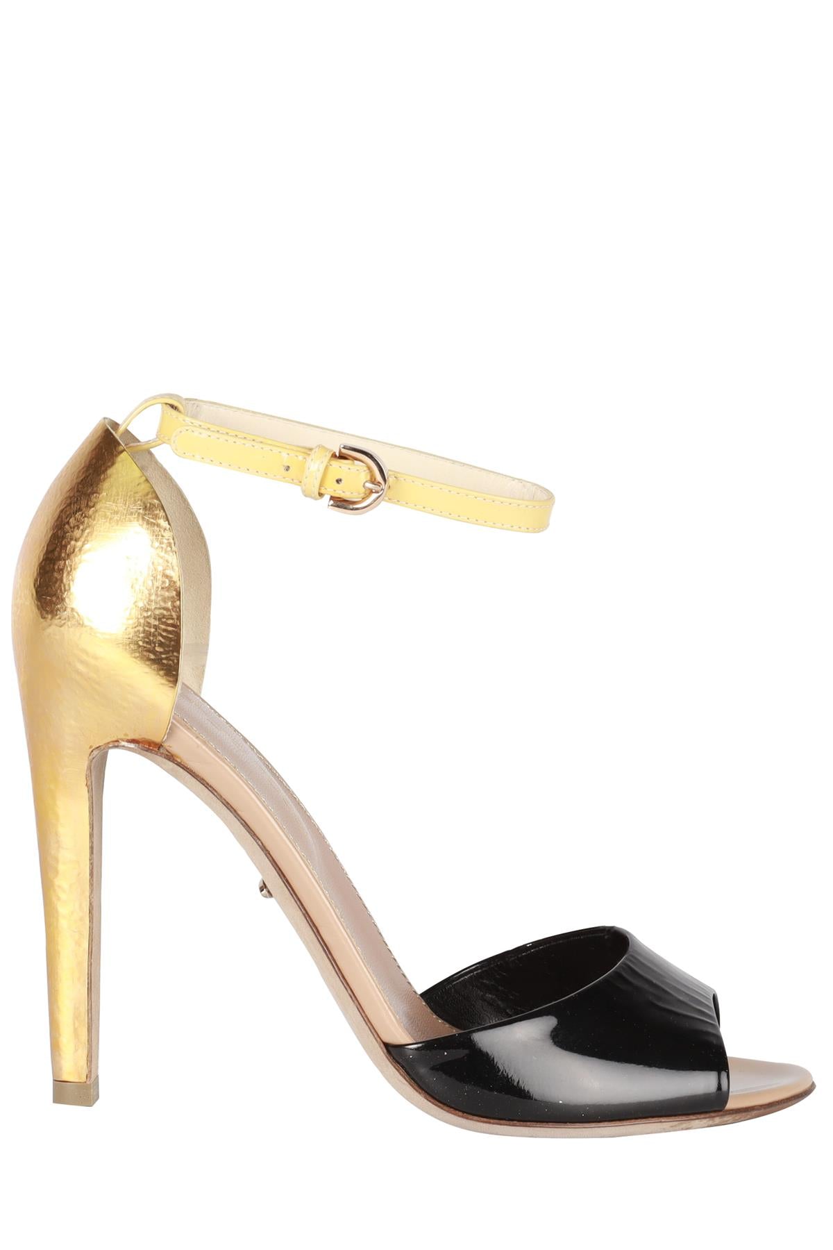 SERGIO ROSSI GOLD AND BLACK LEATHER SANDALS EU 35.5 UK 2.5 US 5.5