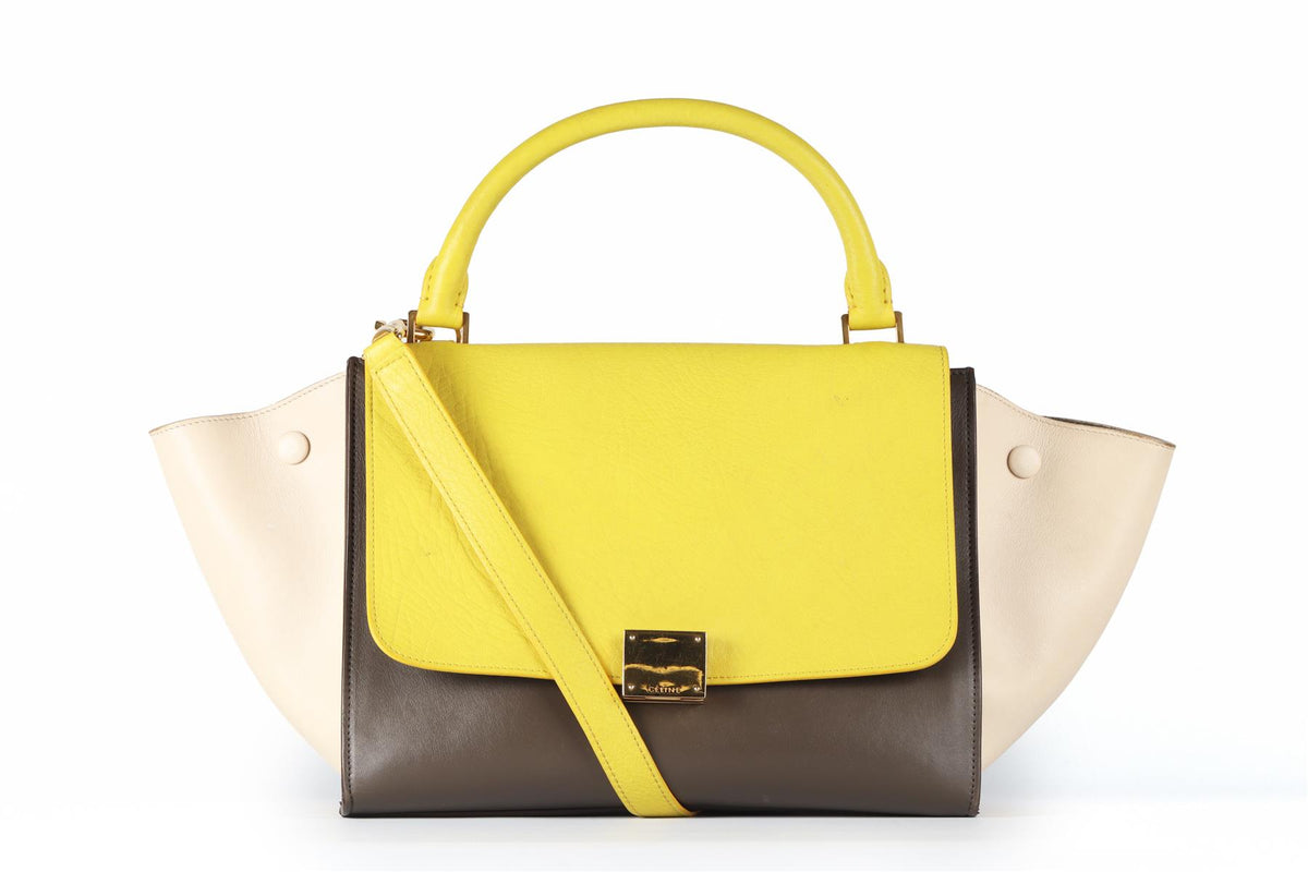 CELINE YELLOW TRAPEZE SMALL LEATHER TOTE BAG