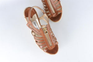 JIMMY CHOO BROWN LEATHER WEDGE SANDALS EU 38 UK 5 US 8