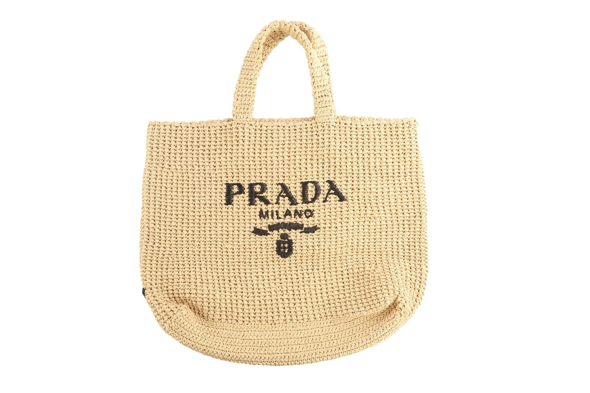 PRADA BEIGE LARGE RAFFIA TOTE BAG