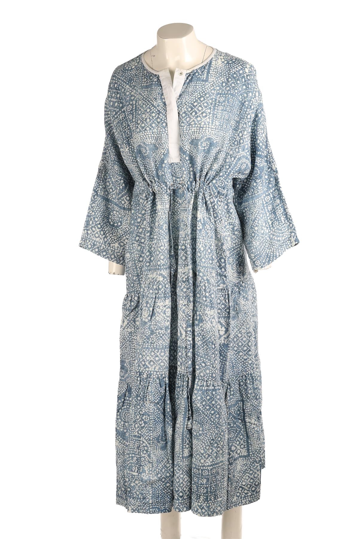 WIGGY KIT BLUE LINEN MAXI DRESS MEDIUM