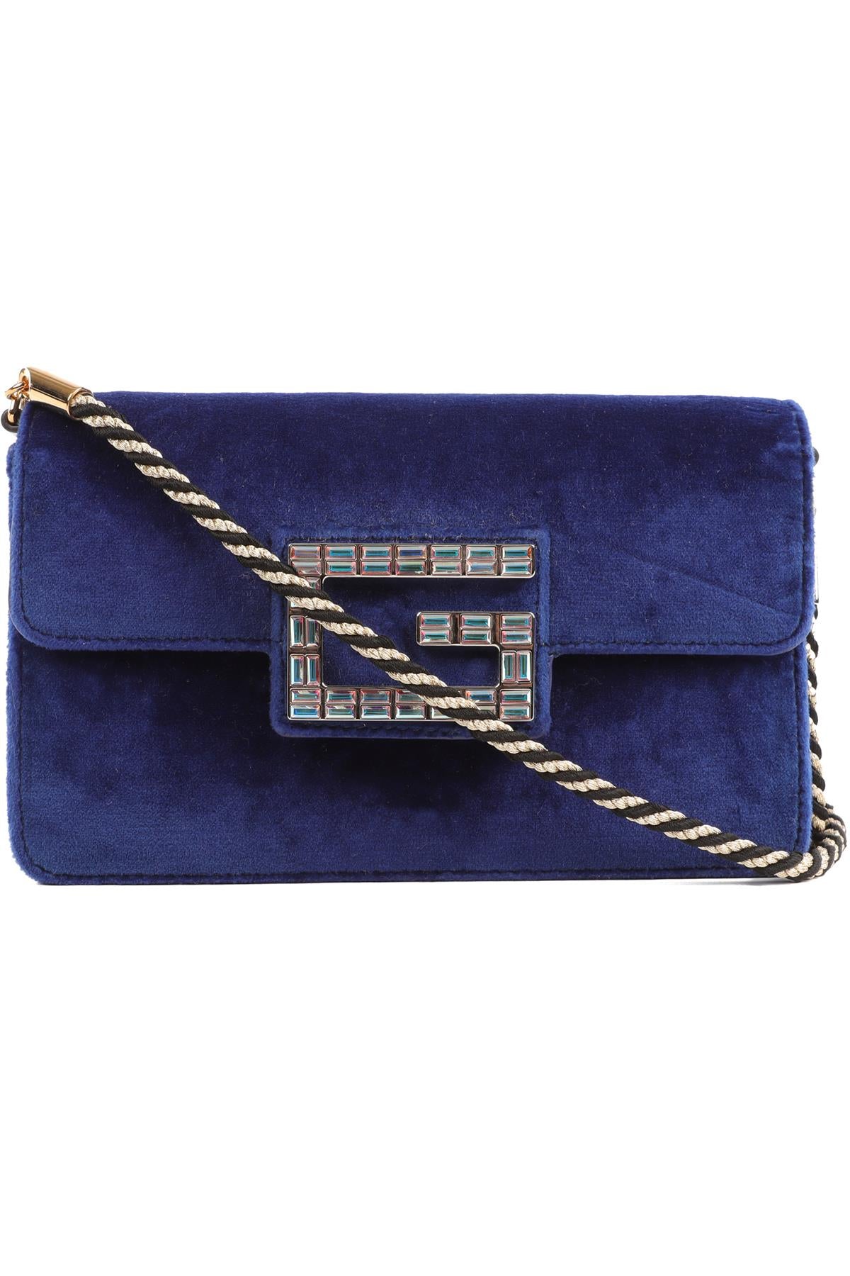 GUCCI BLUE BROADWAY SMALL VELVET SHOULDER BAG