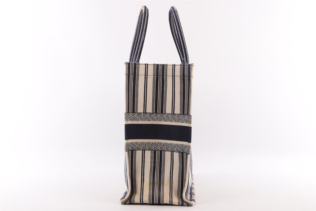 CHRISTIAN DIOR NAVY BOOK LARGE DIORIVIERA CANVAS TOTE BAG