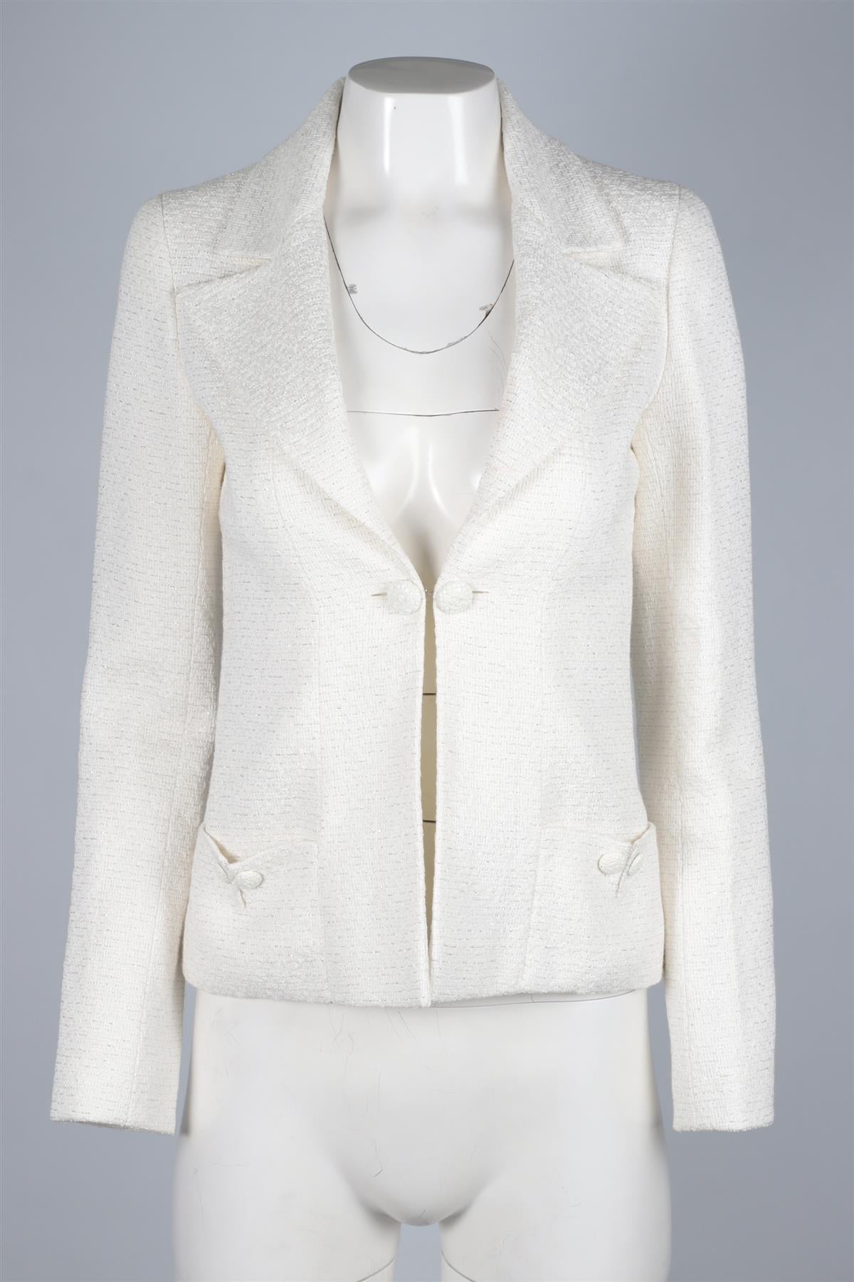 CHANEL WHITE 2009 TWEED JACKET FR 34 UK 6