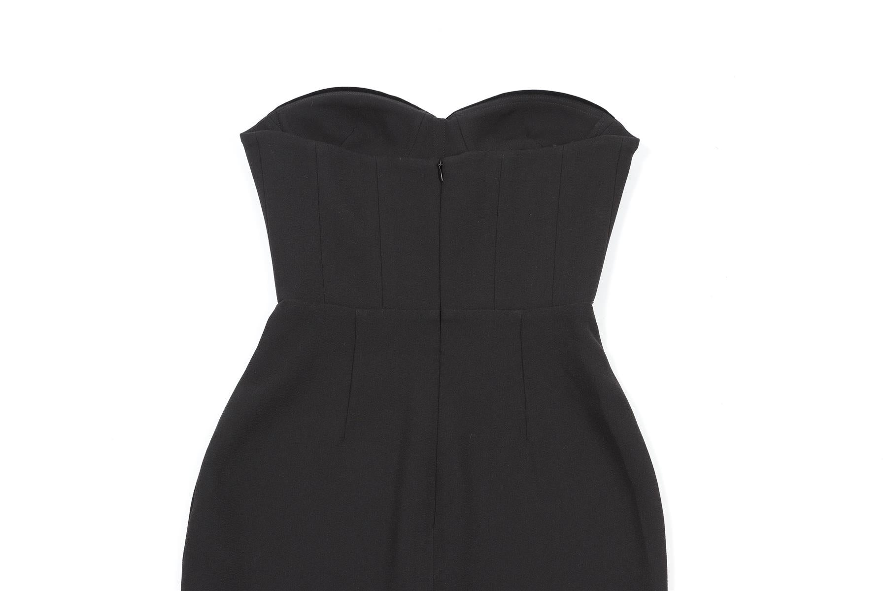 ALEX PERRY BLACK STRAPLESS CREPE AND VELVET MINI DRESS UK 6