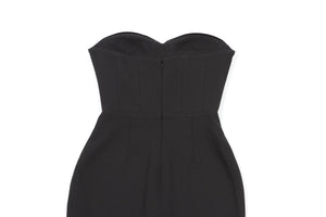 ALEX PERRY BLACK STRAPLESS CREPE AND VELVET MINI DRESS UK 6