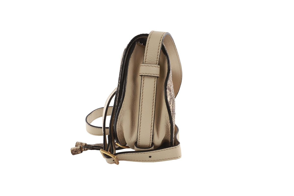 CHLOÉ BEIGE MARCIE SMALL PYTHON SHOULDER BAG