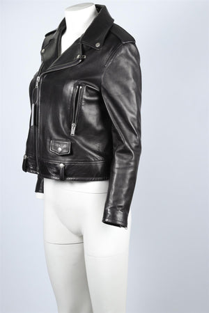 Saint Laurent Black Leather Biker Jacket FR 44 UK 16