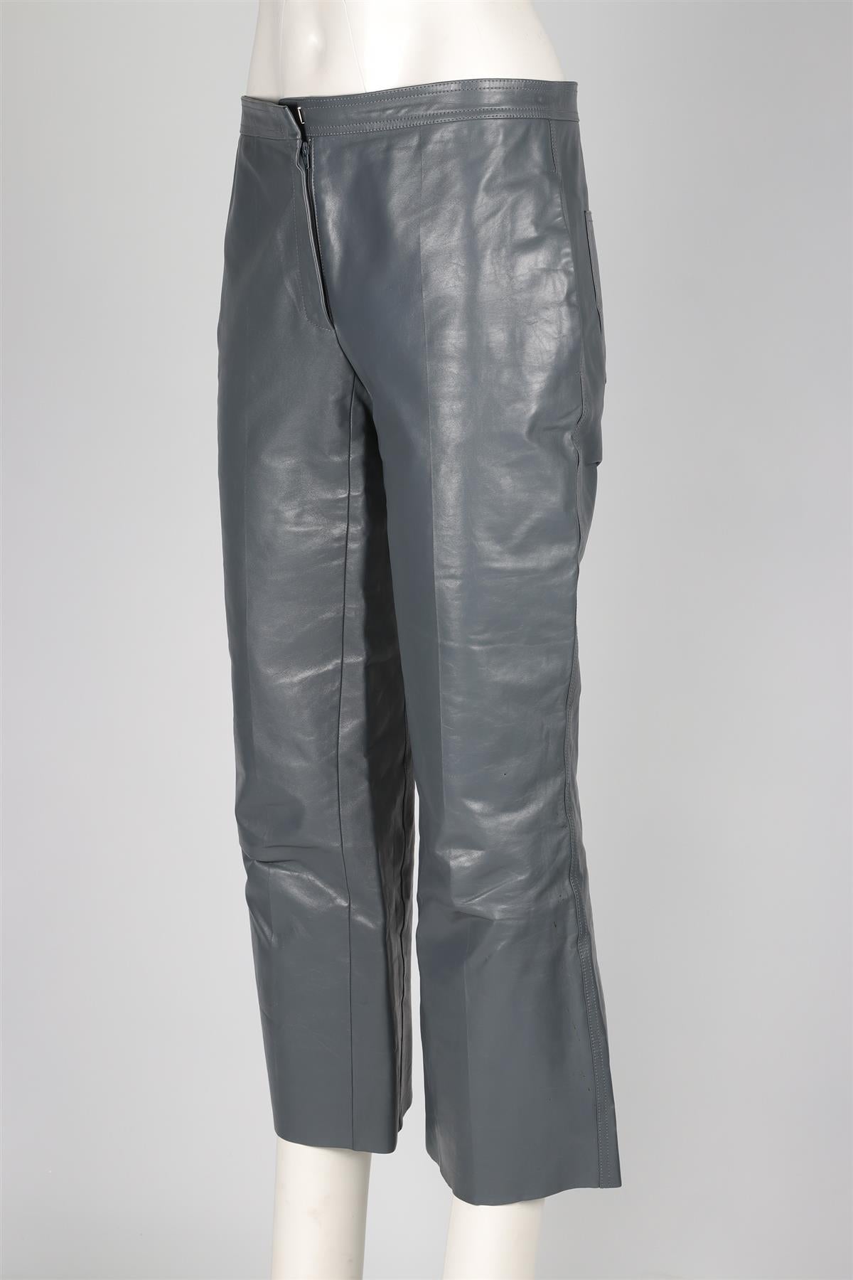 CELINE GREY LEATHER STRAIGHT LEG PANTS FR 38 UK 10