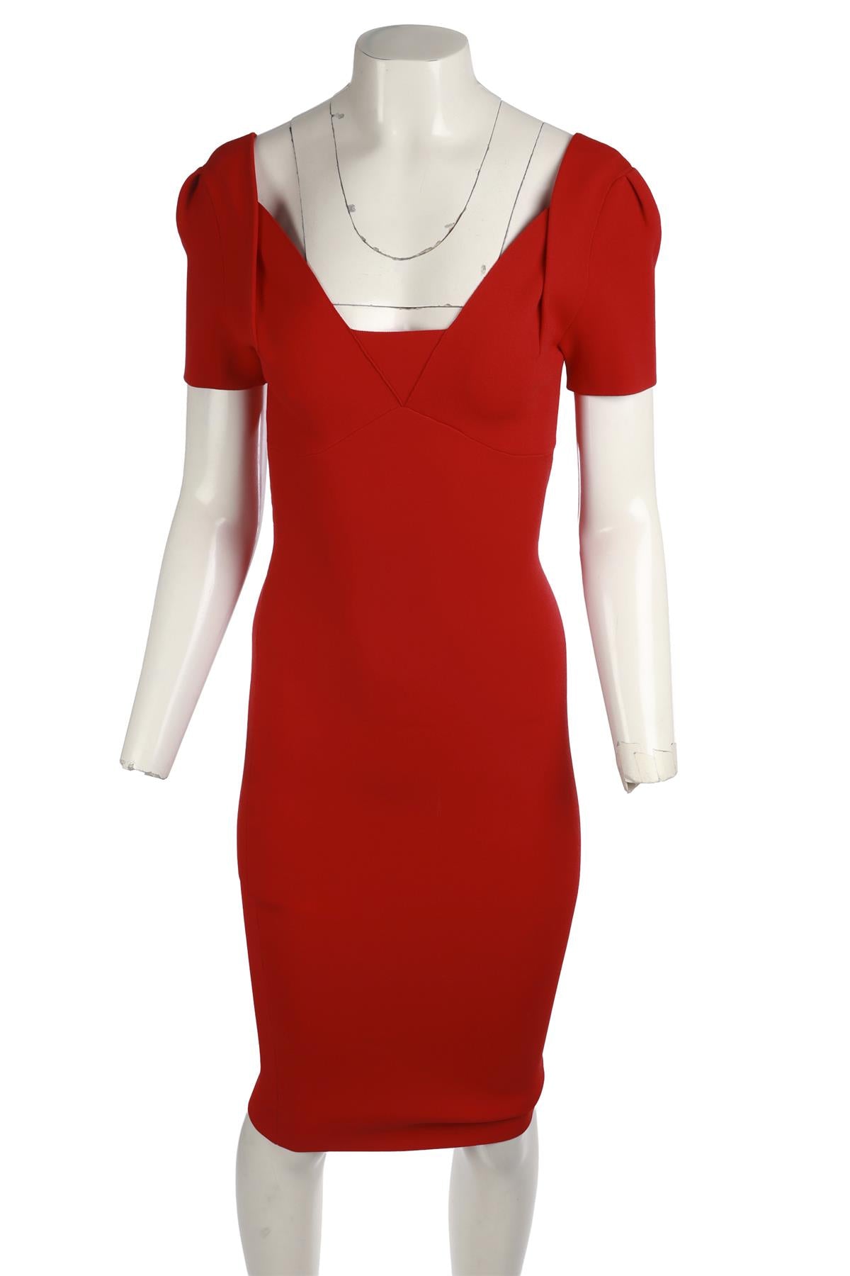 ROLAND MOURET RED KNIT MIDI DRESS UK 8