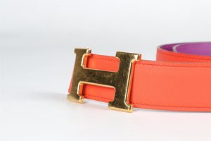 HERMÈS RED AND PURPLE 2013 H 32MM LEATHER BELT