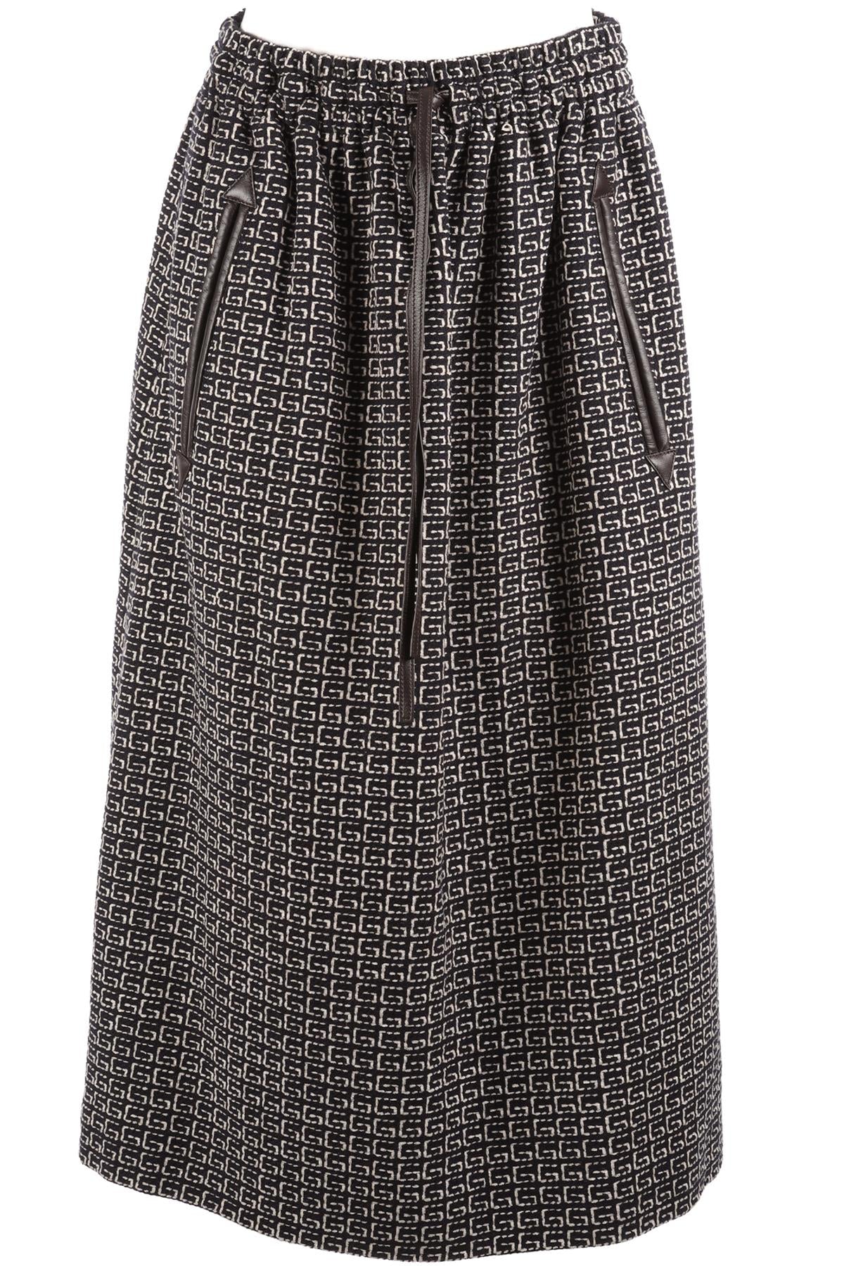 GUCCI NAVY GG WOOL MIDI SKIRT IT 42 UK 10