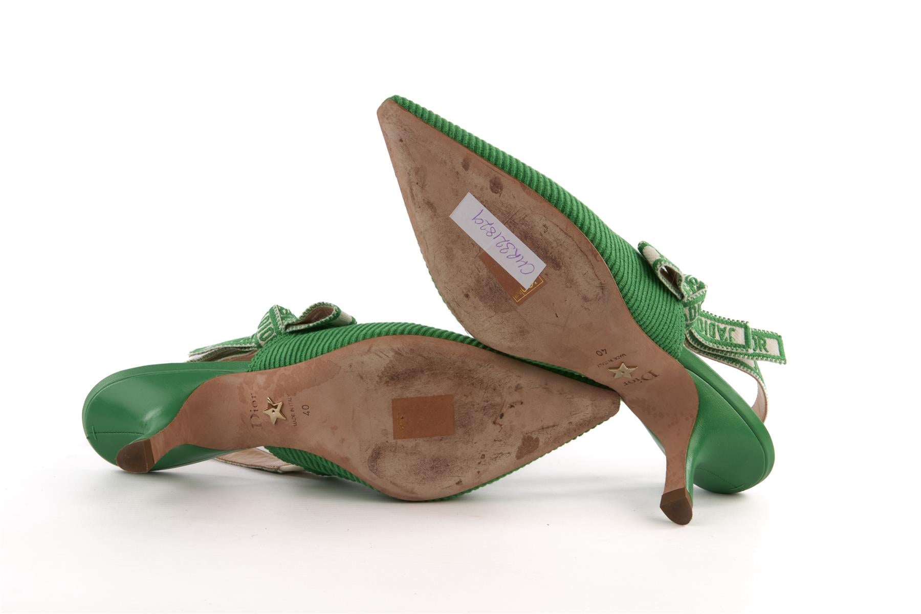 CHRISTIAN DIOR GREEN J'ADIOR CORDUROY SLINGBACK PUMPS EU 40 UK 7 US 10