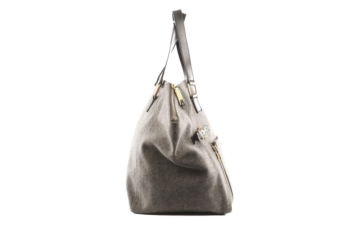 YVES SAINT LAURENT GREY DOWNTOWN FELT TOTE BAG