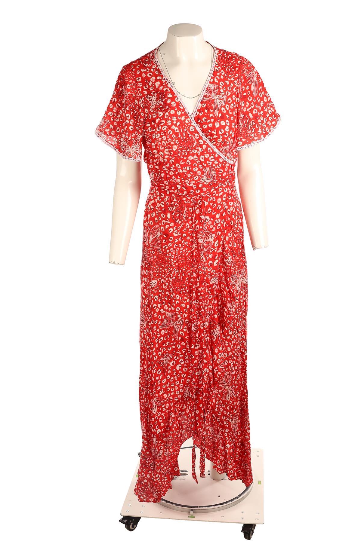 POUPETTE ST BARTH RED CREPE MAXI DRESS LARGE