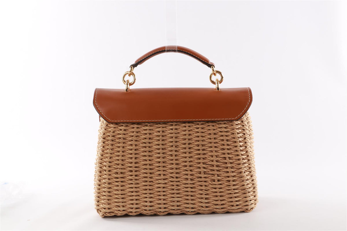 SALVATORE FERRAGAMO TAN MARGOT WICKER TOTE BAG
