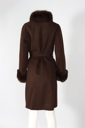 HOCKLEY BROWN SABLE FUR AND CASHMERE COAT FR 42 UK 14