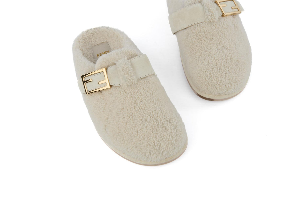 FENDI CREAM FFEEL SHEARLING MULES EU 38 UK 5 US 8