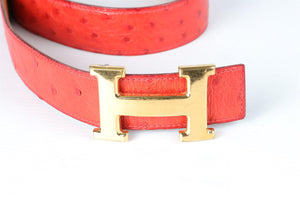 HERMÈS RED 1989 H 30 MM OSTRICH BELT