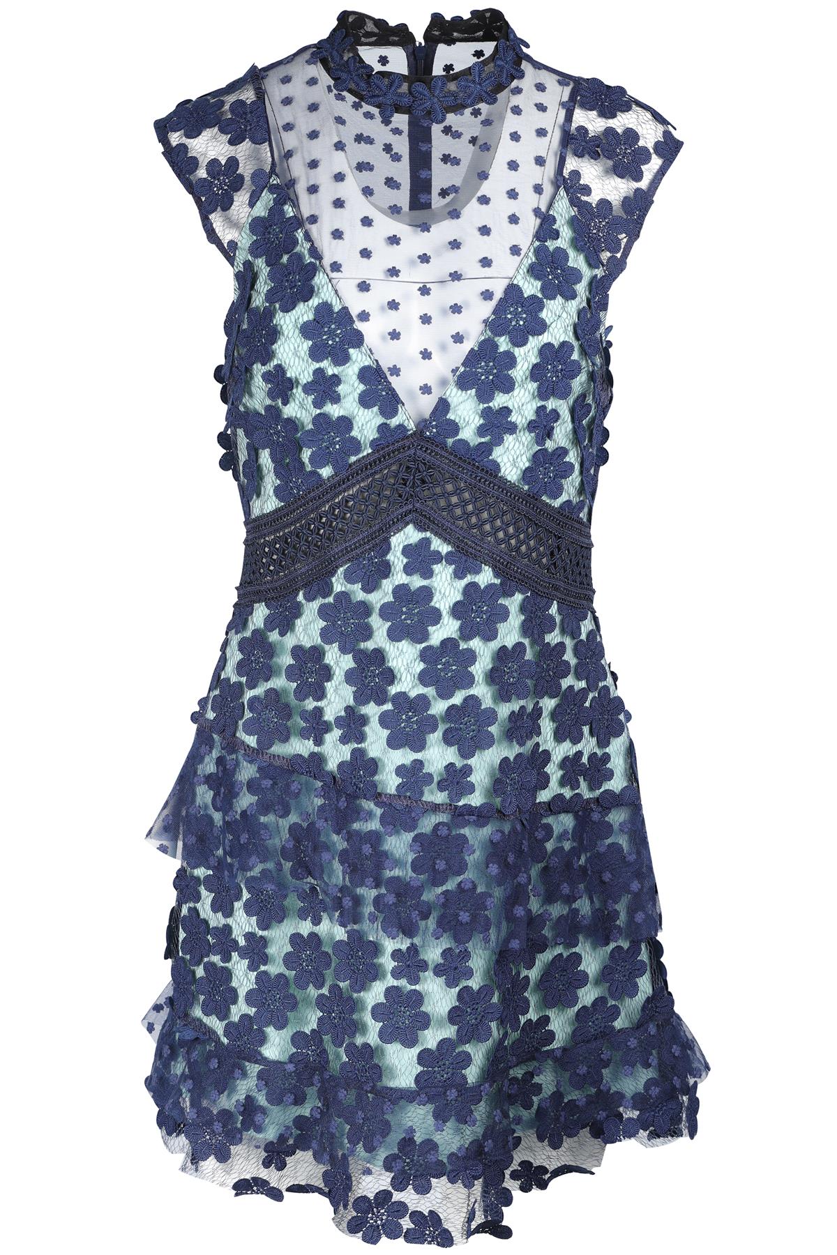 SELF-PORTRAIT BLUE LACE MINI DRESS UK 12