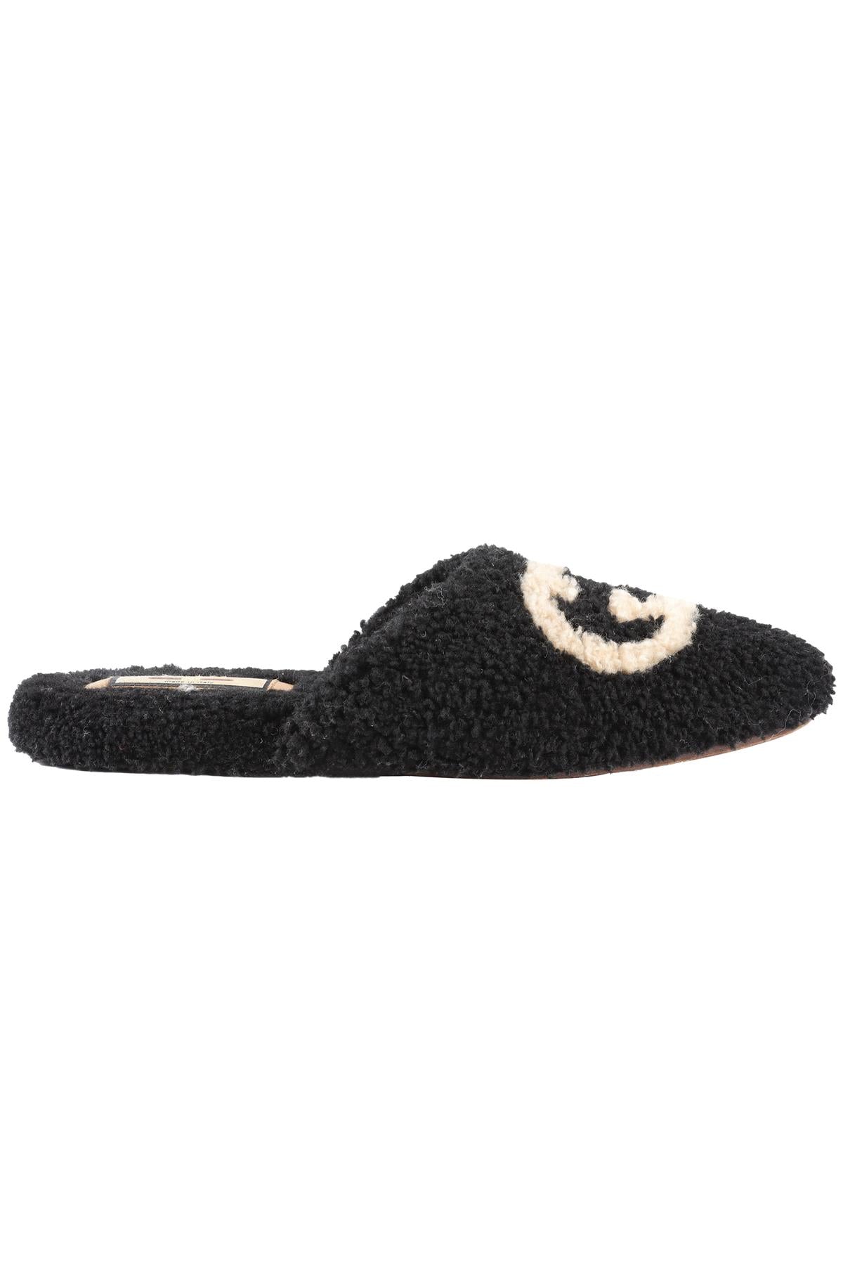 GUCCI BLACK EILEEN GG SHEARLING SLIPPERS EU 40 UK 7 US 10
