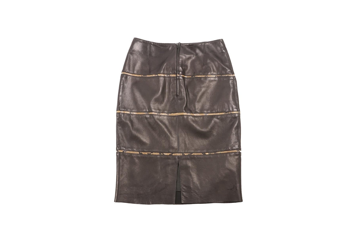 FONTANA COUTURE BLACK LEATHER MIDI SKIRT IT 40 UK 8