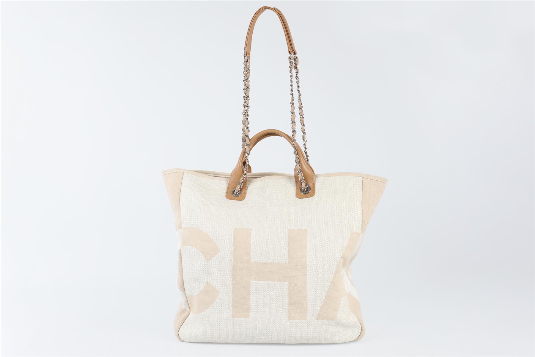 CHANEL BEIGE 2018 SHOPPING MAXI FABRIC TOTE BAG