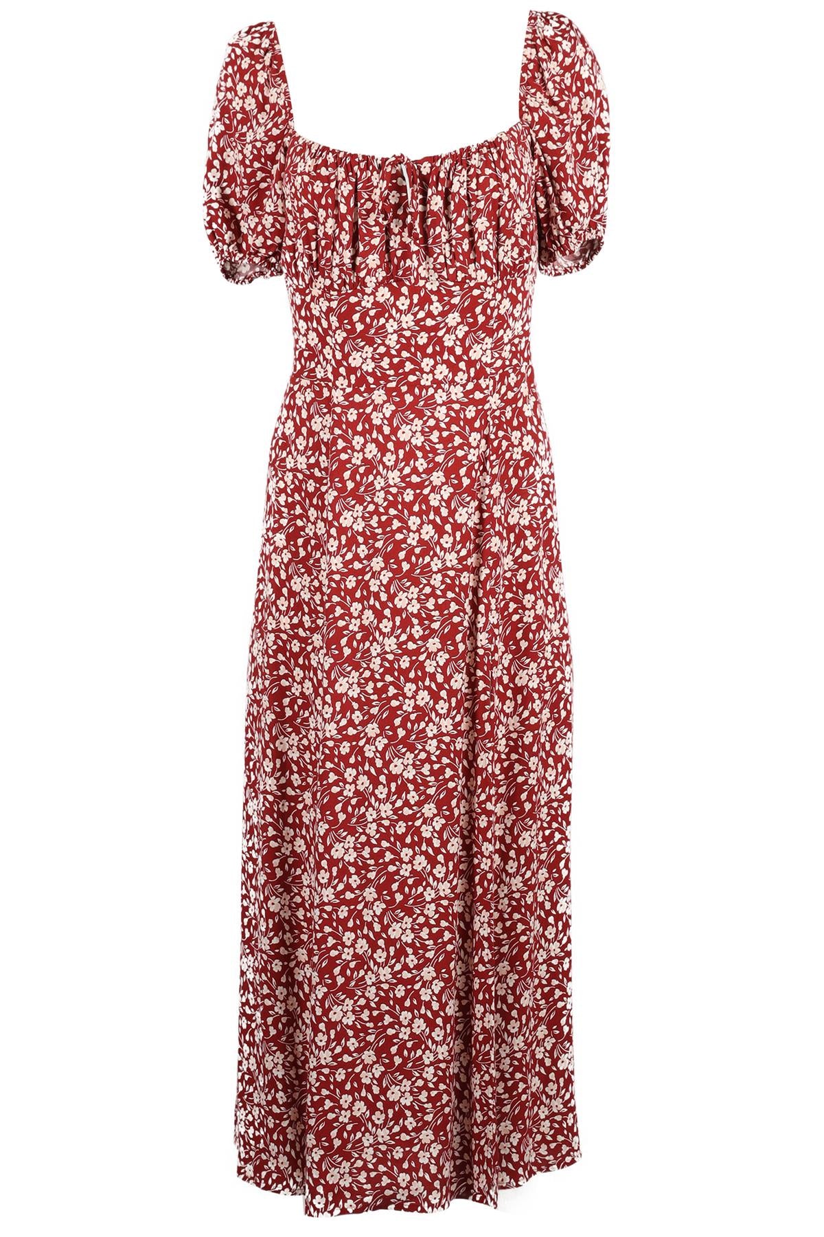 REFORMATION RED FLORAL PRINT CREPE MIDI DRESS UK 6