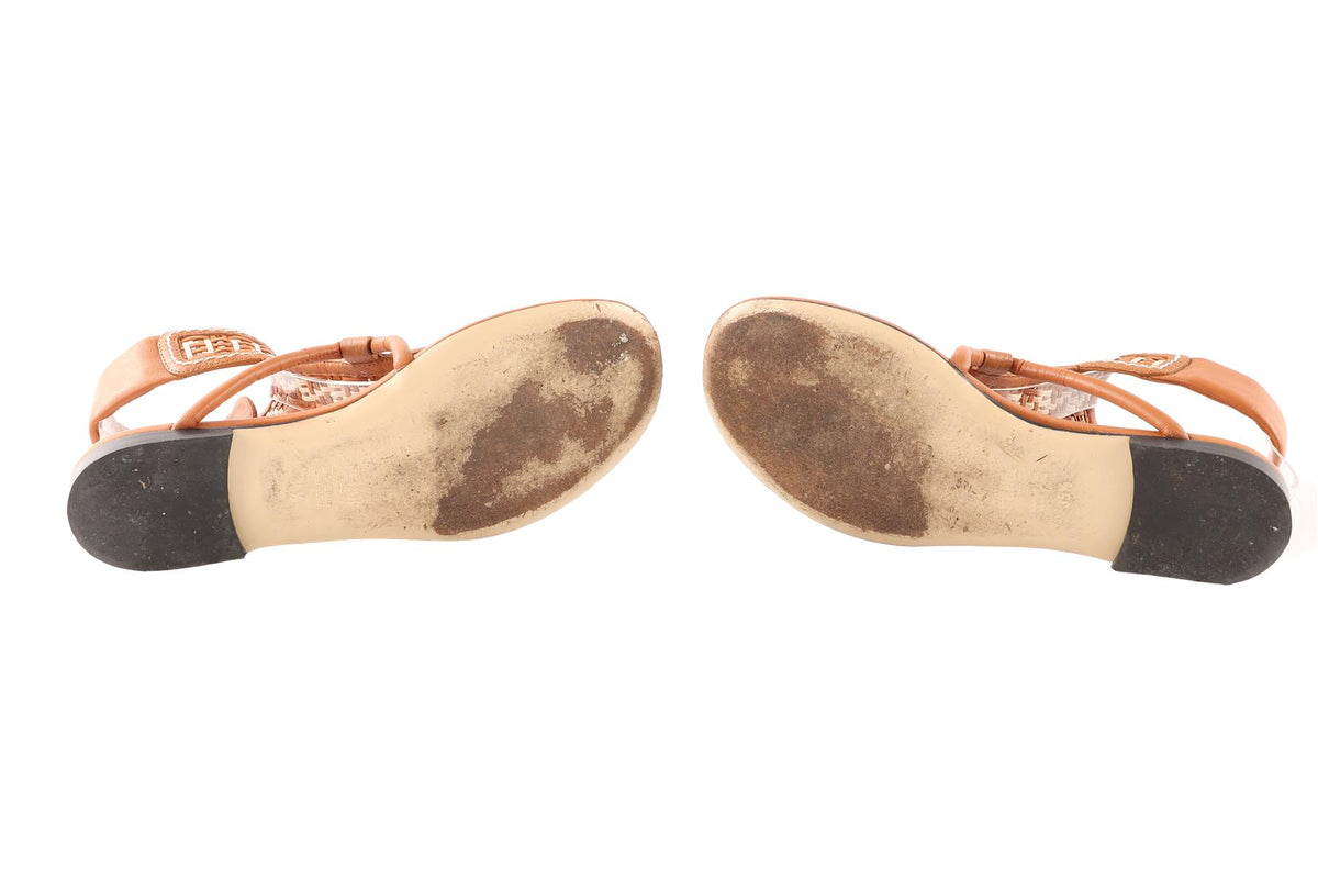 FENDI BROWN LEATHER SANDALS EU 35.5 UK 2.5 US 5.5