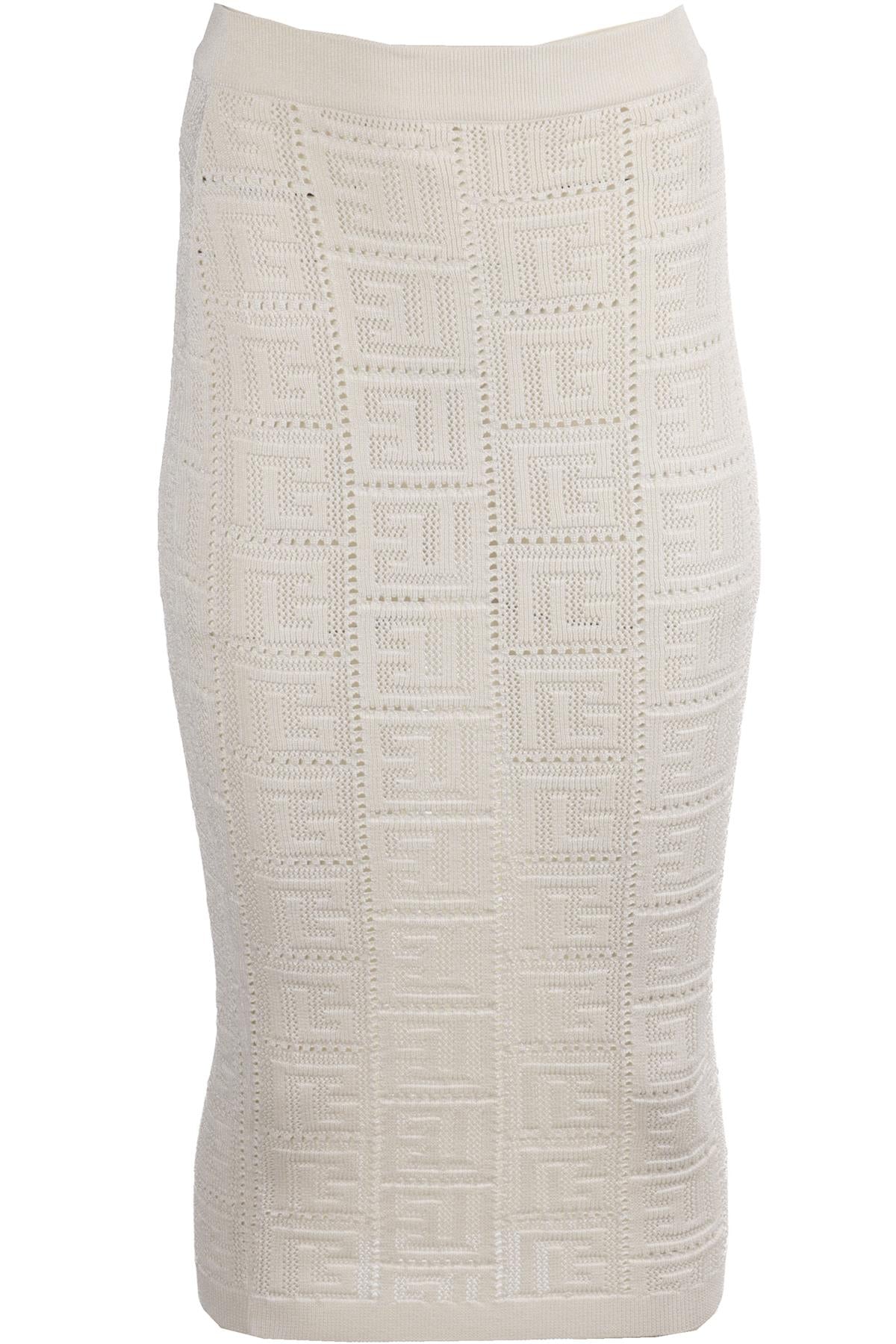BALMAIN CREAM KNIT MIDI SKIRT SMALL